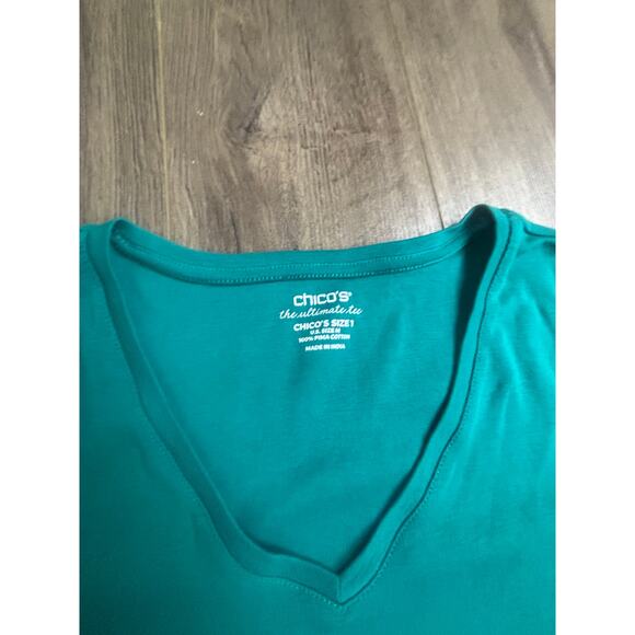 Chico’s The Ultimate Tee V-Neck Top Teal Green 100% Pima Cotton Size 1 (M) - Picture 6 of 7